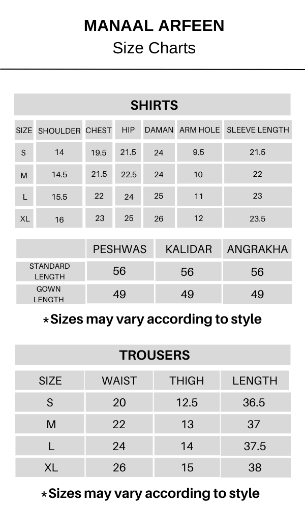 Size Chart - Manaal Arfeen